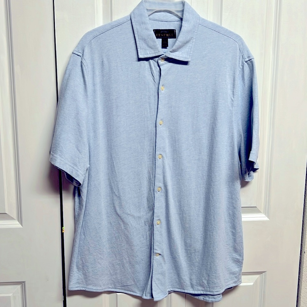 Jos A Bank Reserve Light Blue Short Sleeve Herringbone Soft Shirt Size XXL
